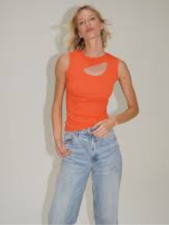 LNA Tops - LNA Clothing Shirt - Orange ribbed tank w/cut out